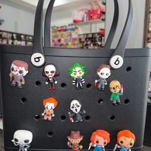Black Tote Bag with Horror Character Charms